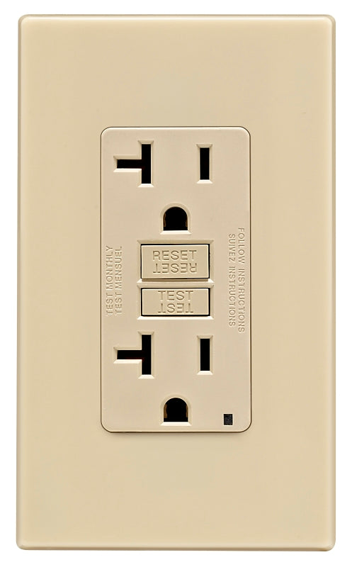 Leviton C31-GFNT2-0PI GFCI Duplex Receptacle, Polycarbonate, Ivory, 2-Pole, 20 A, 125 V, Back, Side Wiring