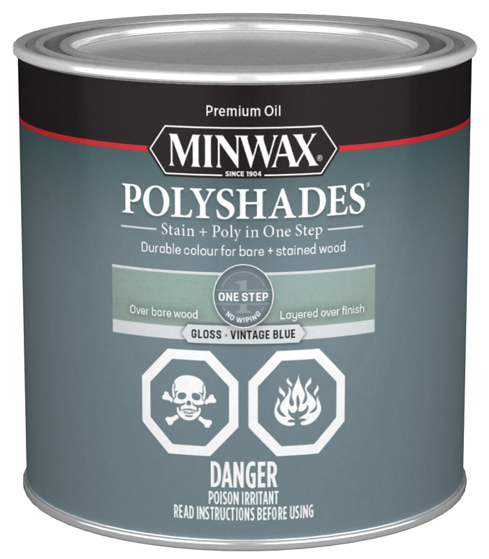 Minwax PolyShades CM2149444 Stain, Gloss, Vintage Blue, 0.5 pt