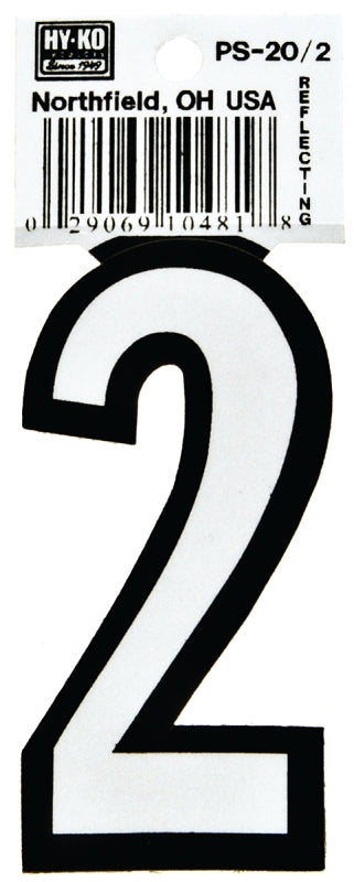 Hy-Ko PS-20/2 Reflective Sign, Character: 2, 3-1/4 in H Character, Black/White Character, Vinyl