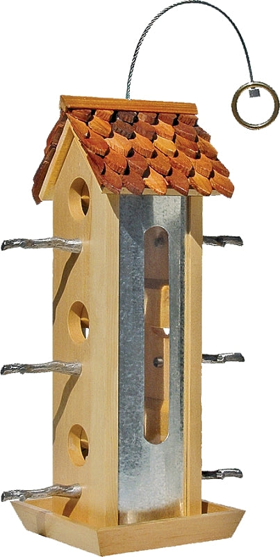 Perky-Pet 50171 Tin Jay Wood Bird Feeder, 2 lb, Fir Wood, Hanging/Pole Mounting