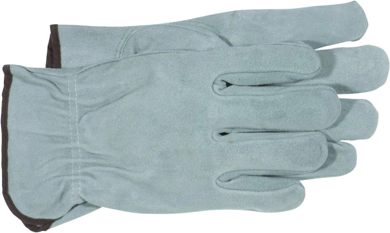 Boss 4065J Gloves, XL, Keystone Thumb, Open, Shirred Elastic Back Cuff, Cowhide Leather, Gray