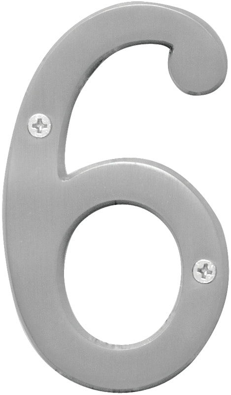 Hy-Ko Prestige Series BR-43SN/6 House Number, Character: 6, 4 in H Character, Nickel Character, Solid Brass