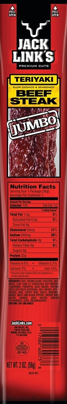 Jack Link's 06073 Beef Steak, Teriyaki Flavor, 2 oz