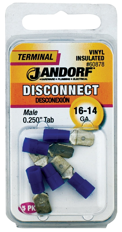 Jandorf 60878 Disconnect Terminal, 16 to 14 AWG Wire, Vinyl Insulation, Copper Contact