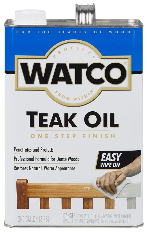 Watco 67131 Teak Oil Finish, Flat/Matte, Liquid, 1 gal, Can