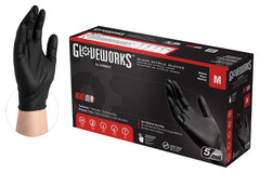 Gloveplus GPNB44100 Non-Sterile Gloves, M, Nitrile, Powder-Free, Black, 13.86 in L