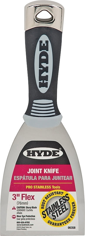 Hyde 06358 Putty Knife, 3 in W Blade, Stainless Steel Blade, Plastic Handle, Cushion-Grip Handle
