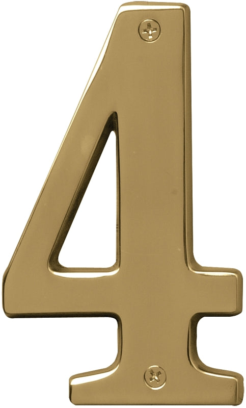 Hy-Ko Prestige Series BR-51PB/4 House Number, Character: 4, 5 in H Character, Brass Character, Brass