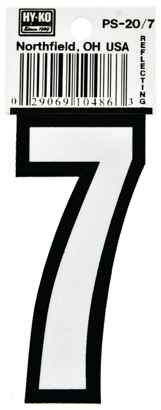 Hy-Ko PS-20/7 Reflective Sign, Character: 7, 3-1/4 in H Character, Black/White Character, Vinyl