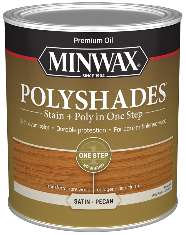 Minwax PolyShades 61320444 Wood Stain and Polyurethane, Satin, Pecan, Liquid, 1 qt, Can