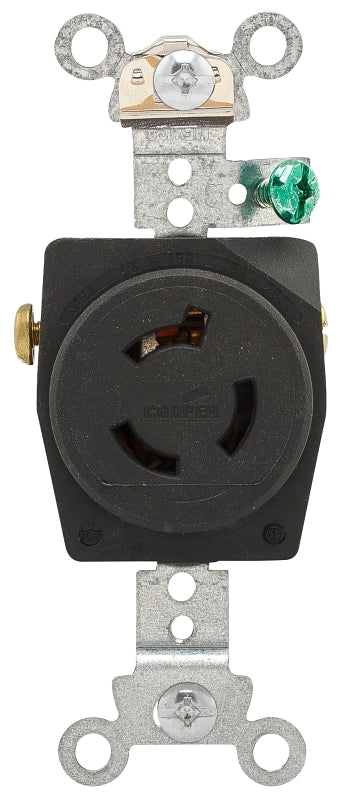 Eaton CWL615R Single Receptacle, 2-Pole, 250 VAC, 15 A, Back and Side Wiring, NEMA: NEMA L6-15, Black