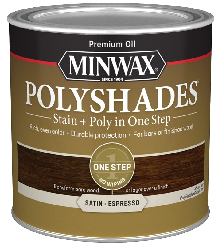 Minwax PolyShades 213974444 Stain and Polyurethane, Satin, Liquid, Espresso, 0.5 pt