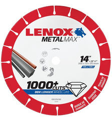 Lenox MetalMax 1972929 Cut-Off Wheel, 14 in Dia, 0.13 in Thick, 1 in Arbor, 25, 30 Grit, Diamond Abrasive