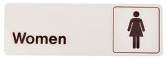 Hy-Ko D-14 Graphic Sign, Rectangular, WOMEN, Dark Brown Legend, White Background, Plastic, 3 in W x 9 in H Dimensions