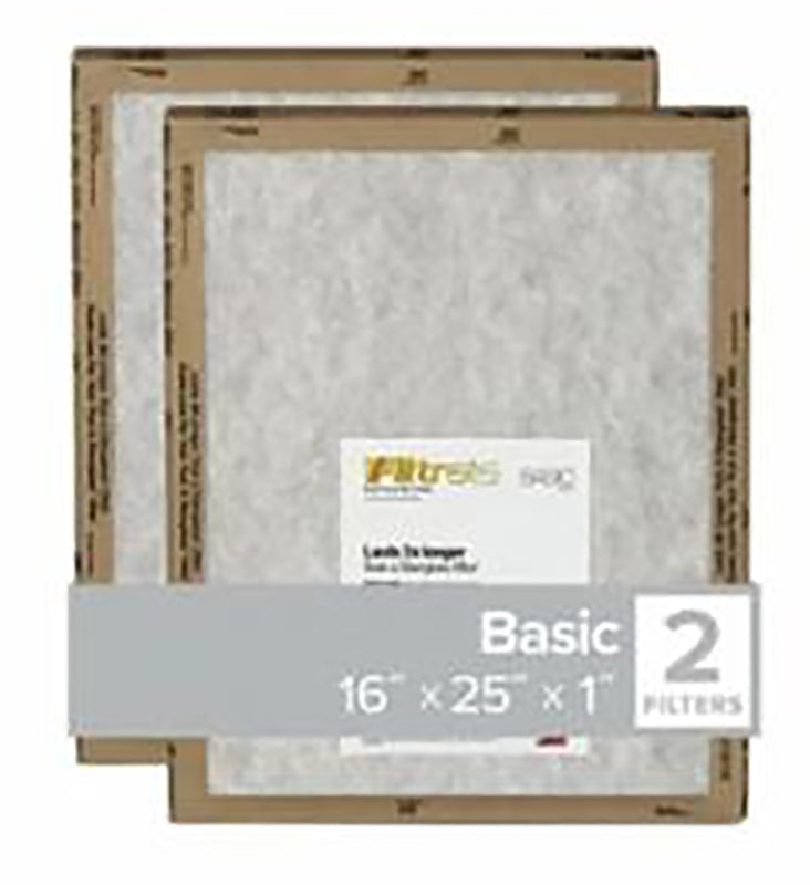 Filtrete FPL01-2PK-24 Flat Panel Air Filter, 25 in L, 16 in W, 2 MERV, For: Air Conditioner, Furnace and HVAC System