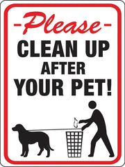 Hy-Ko 20617 Identification Sign, Rectangular, CLEANUP AFTER YOUR PET!, Black/Red Legend, White Background, Plastic