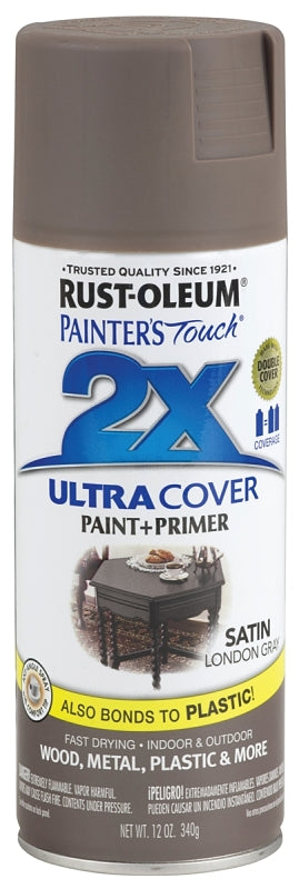 2X Ultra Cover 346953 Spray Paint, Satin, London Gray, 12 oz, Can