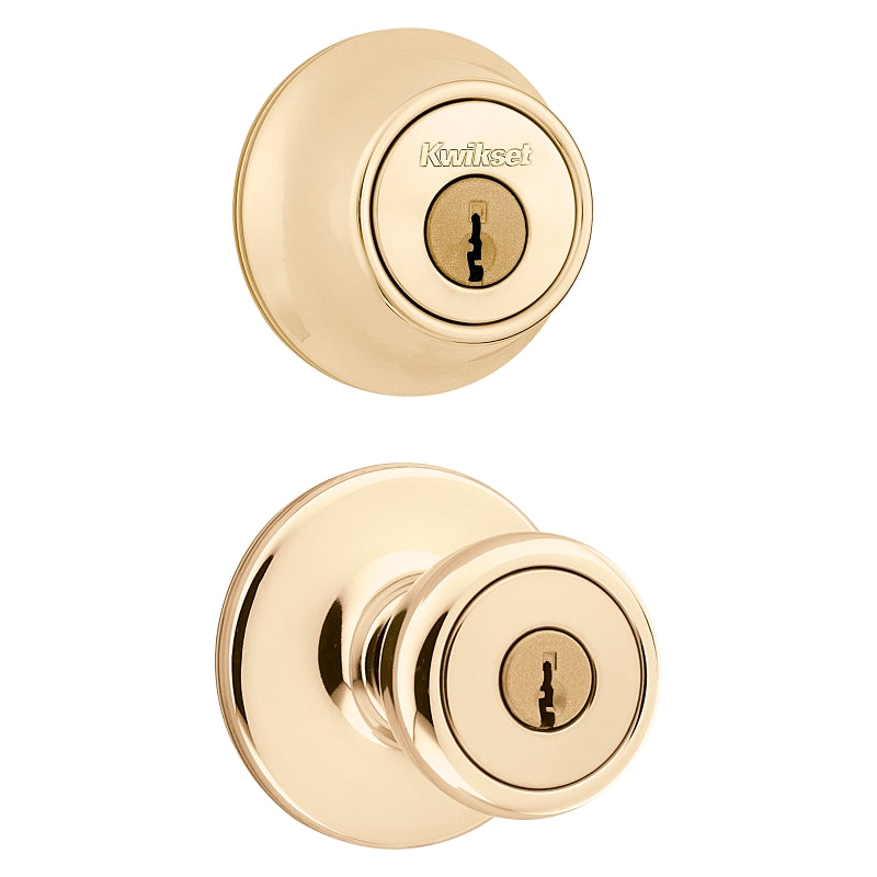 Kwikset 242T3CP6ALRCS Deadbolt and Entry Lockset, Knob Handle, Tylo Design, Polished Brass, 3 Grade