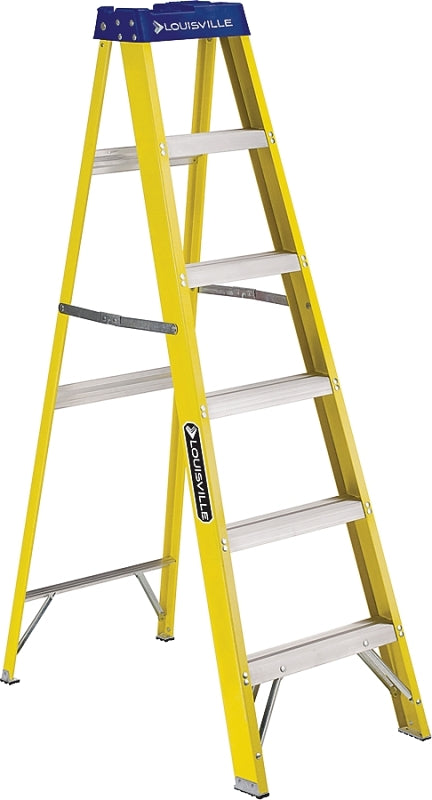 Louisville FS2006 Step Ladder, 124 in Max Reach H, 5-Step, 250 lb, Type I Duty Rating, 3 in D Step, Fiberglass