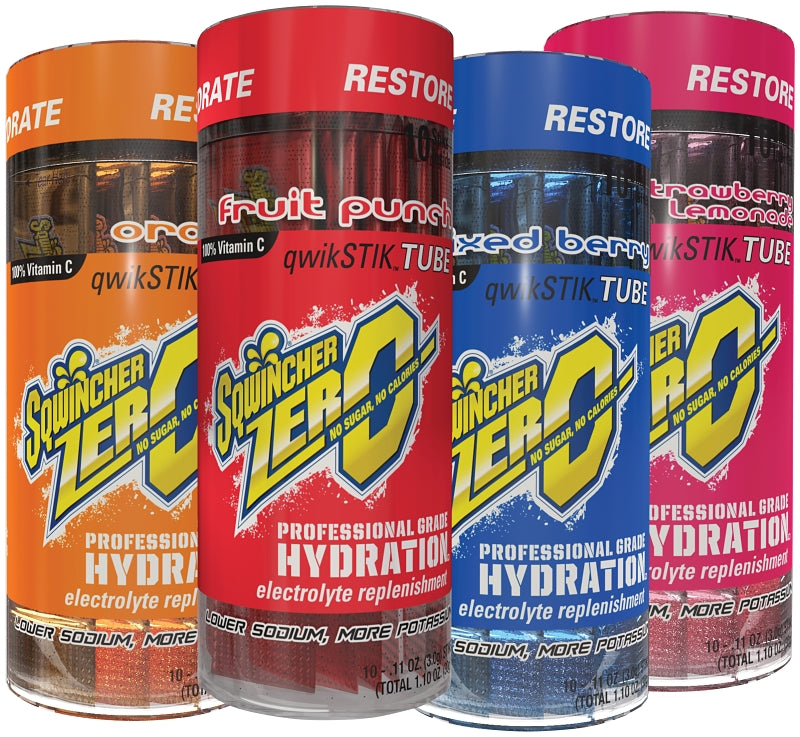 Sqwincher X440-MK600 Qwik Stik, Powder, Fruit Punch, Lemonade, Mixed Berry, Orange, Strawberry Flavor, 0.11 oz Tube