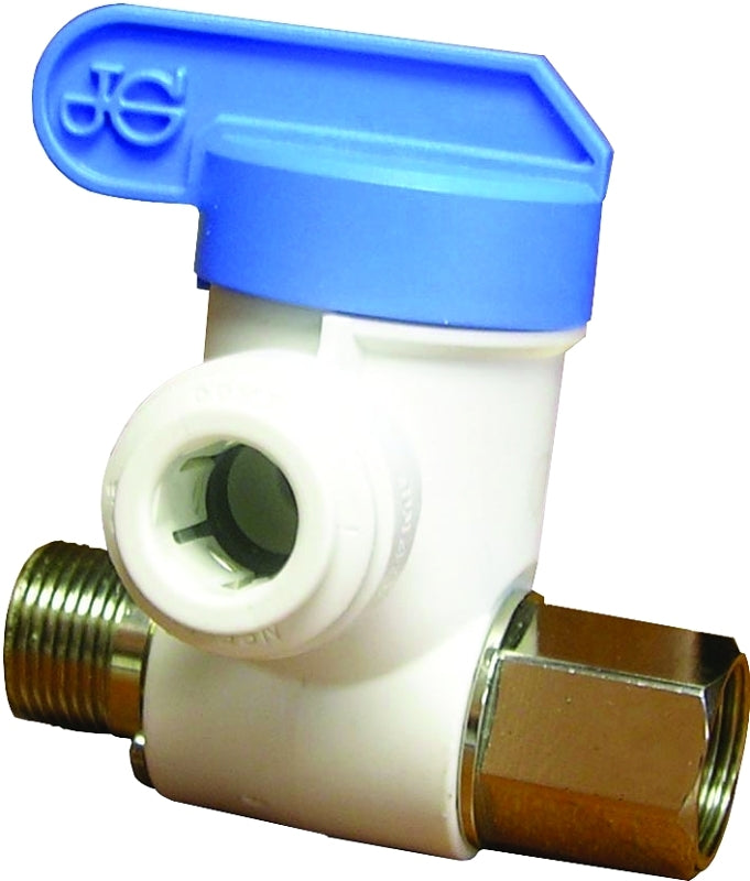 John Guest ASVPP1LF Adapter Valve, 3/8 x 3/8 x 1/4 in Connection, Male Compression x Female Compression x Tube