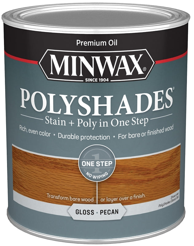 Minwax PolyShades 61420444 Wood Stain and Polyurethane, Gloss, Pecan, Liquid, 1 qt, Can
