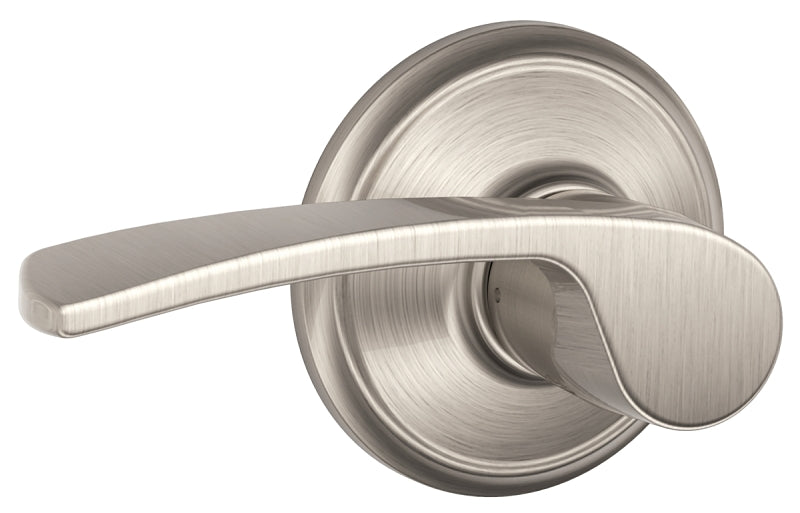 Schlage F Series F10MER619 Passage Lever, Mechanical Lock, Satin Nickel, Lever Handle, Metal, Residential, Grade 2 Grade
