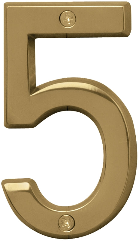 Hy-Ko Prestige Series BR-42PB/5 House Number, Character: 5, 4 in H Character, Brass Character, Brass