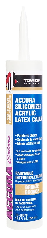 Tower Sealants ACCURA TS-00079 Silicone Caulk, Bronze, 7 to 14 days Curing, 40 to 140 deg F, 10.1 fl-oz Tube