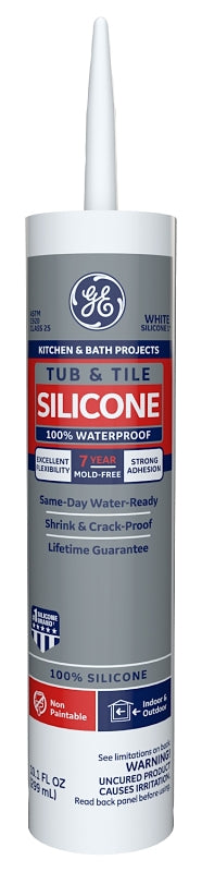 GE Silicone I GE712 Silicone Rubber Sealant, White, 24 hr Curing, -60 to 400 deg F, 10.1 oz Tube
