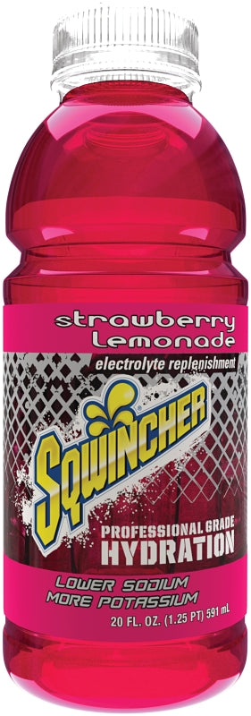 Sqwincher X462-MB600 Ready-to-Drink Hydration, Liquid, Lemonade, Strawberry Flavor, 20 oz Bottle