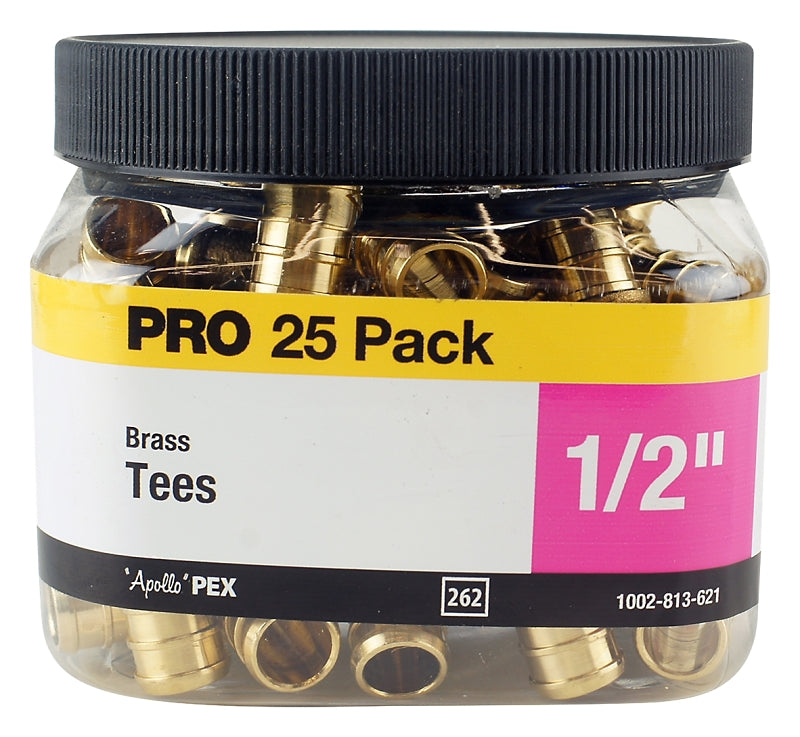 Apollo Valves APXT1225JR Pipe Tee, 1/2 in, Barb, Brass, 200 psi Pressure