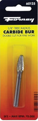 Forney 60125 Burr, 3/8 in Dia Cutting, 1/4 in Shank, Tree Radius Shank, Tungsten Carbide Cutting Edge