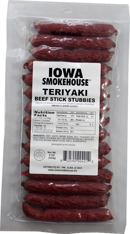 Iowa Smokehouse IS-8BSTT Beef Stick Stubbies, Teriyaki, 8 oz