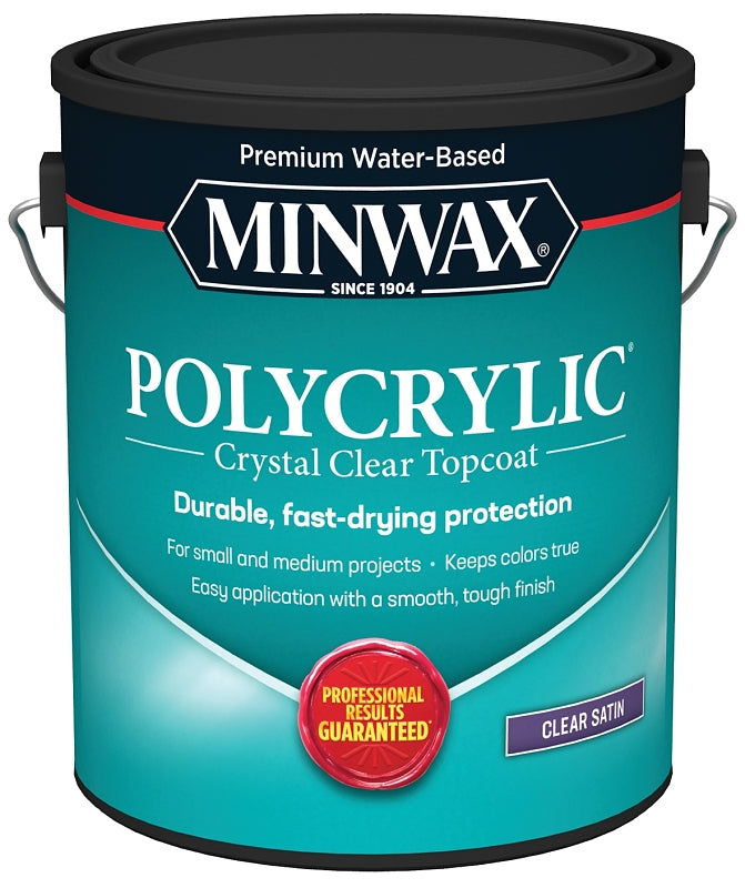 Minwax Polycrylic 13333000 Protective Finish Paint, Liquid, Crystal Clear, 1 gal, Can