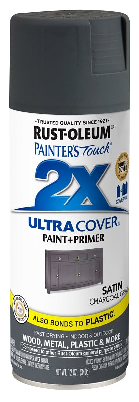 2X Ultra Cover 342061 Spray Paint, Satin, Charcoal Gray, 12 oz, Can