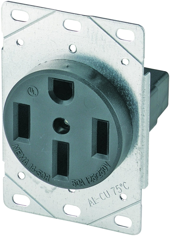 Eaton Cooper Wiring 1258-SP Power Receptacle, 3 -Pole, 125/250 V, 50 A, NEMA: NEMA 14-50R, Black