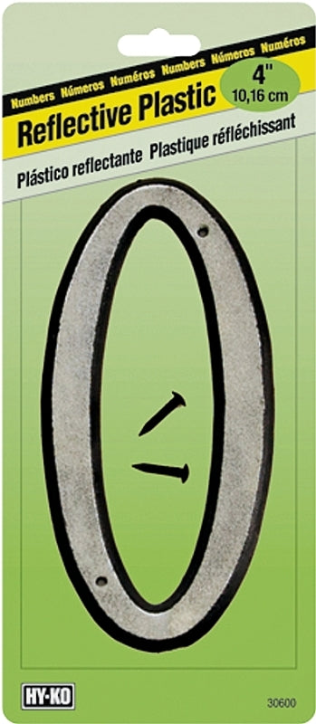 Hy-Ko 30600 Series 30610 House Number, Character: 0, 4 in H Character, Black/White Character, Plastic