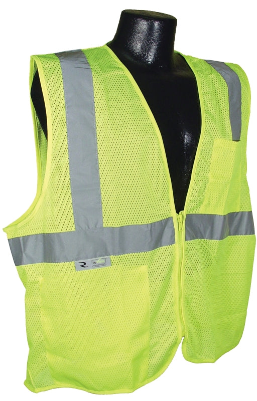 Radwear SV2ZGM-2X Economical Safety Vest, 2XL, Unisex, Fits to Chest Size: 30 in, Polyester, Green/Silver, Zipper