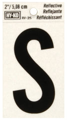 Hy-Ko RV-25/S Reflective Letter, Character: S, 2 in H Character, Black Character, Silver Background, Vinyl