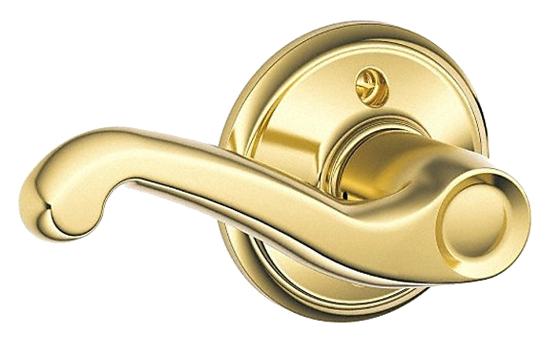 Schlage F Series F170FLA605LH Dummy Lever, Mechanical Lock, Bright Brass, Lever Handle, Metal, Residential