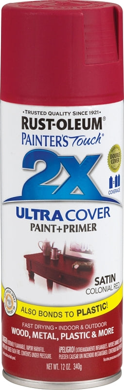 2X Ultra Cover 334063 Spray Paint, Satin, Colonial Red, 12 oz, Can