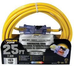 PowerZone Extension Cord, 14 AWG Cable, 25 ft L, 15 A, 125 V, Yellow