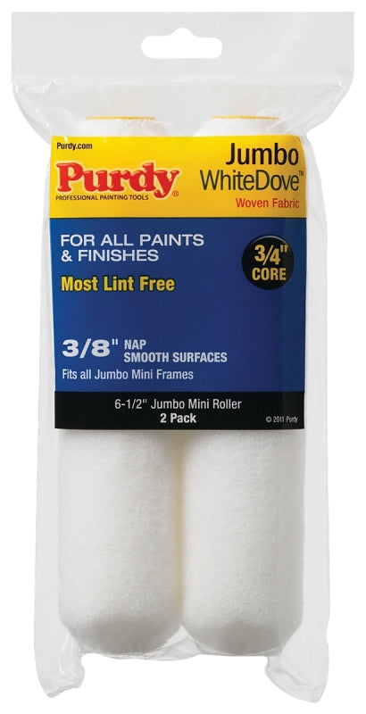 Purdy White Dove 140626012 Jumbo Mini Roller Cover, 3/8 in Thick Nap, 6-1/2 in L, 3/4 in Core, Dralon Fabric Cover