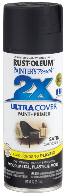 2X Ultra Cover 249844 Spray Paint, Satin, Canyon Black, 12 oz, Can