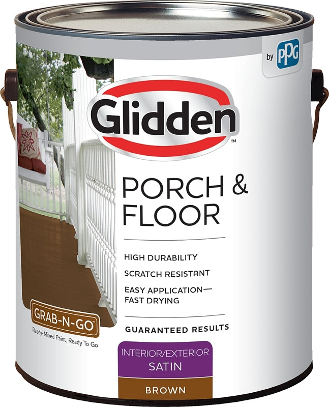 Glidden 3031F Paint and Primer, Satin, Brown, 1 gal