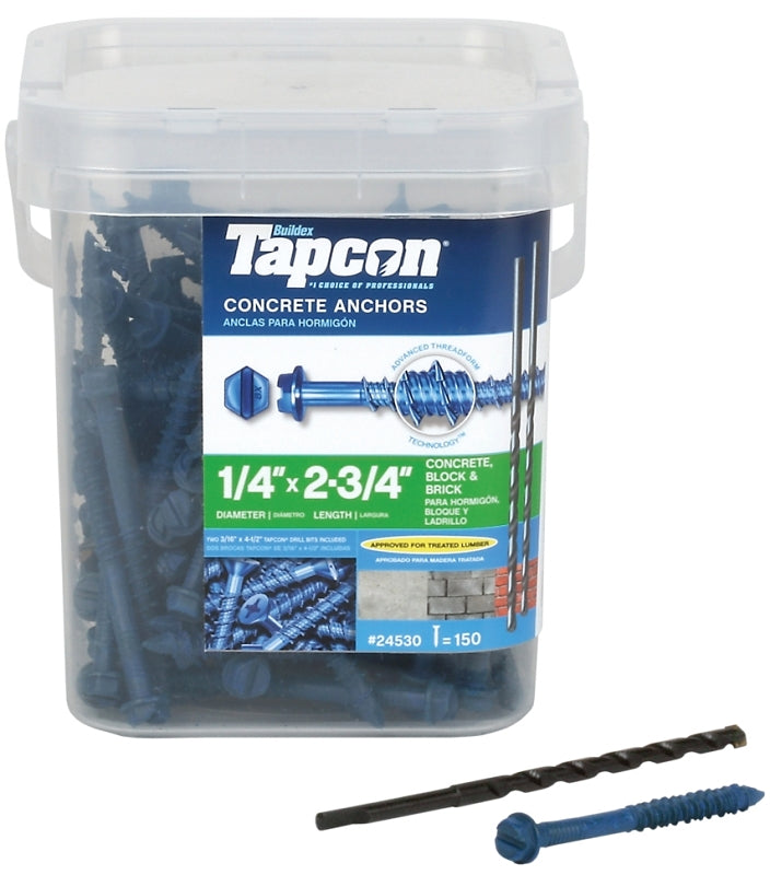 Buildex Tapcon 24530 Screw Anchor, Hex Drive, Steel, Climaseal