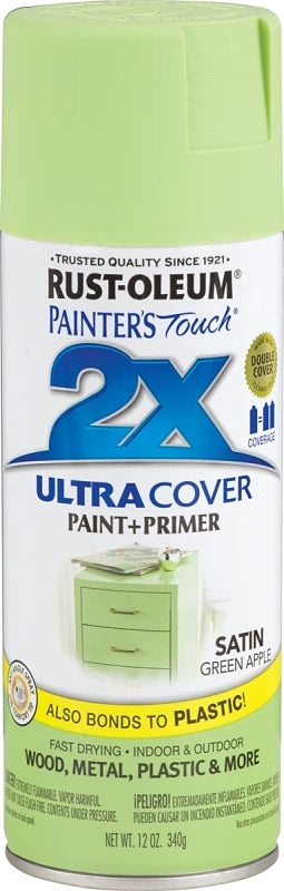 2X Ultra Cover 249077 Spray Paint, Satin, Green Apple, 12 oz, Can