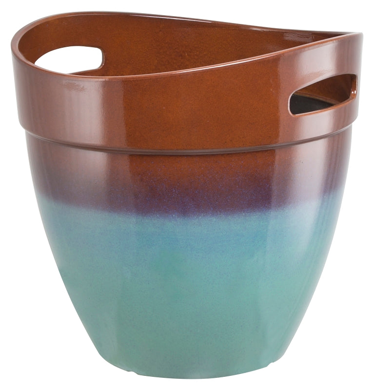 Landscapers Select Planter, 14.8 in Dia, Round, Resin, Teal