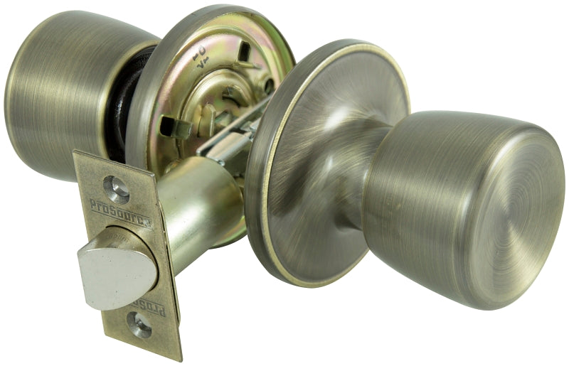 ProSource TS830V-PS Passage Door Lockset, Knob Handle, Metal, Antique Brass, 2-3/8 to 2-3/4 in Backset